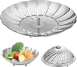 JENTOKA stainless steel vegetable steamer Basket – Folding Expandable Veggie Steamer for Healthy Cooking | Durable and Easy to Use (6.1 to 10 Inch)