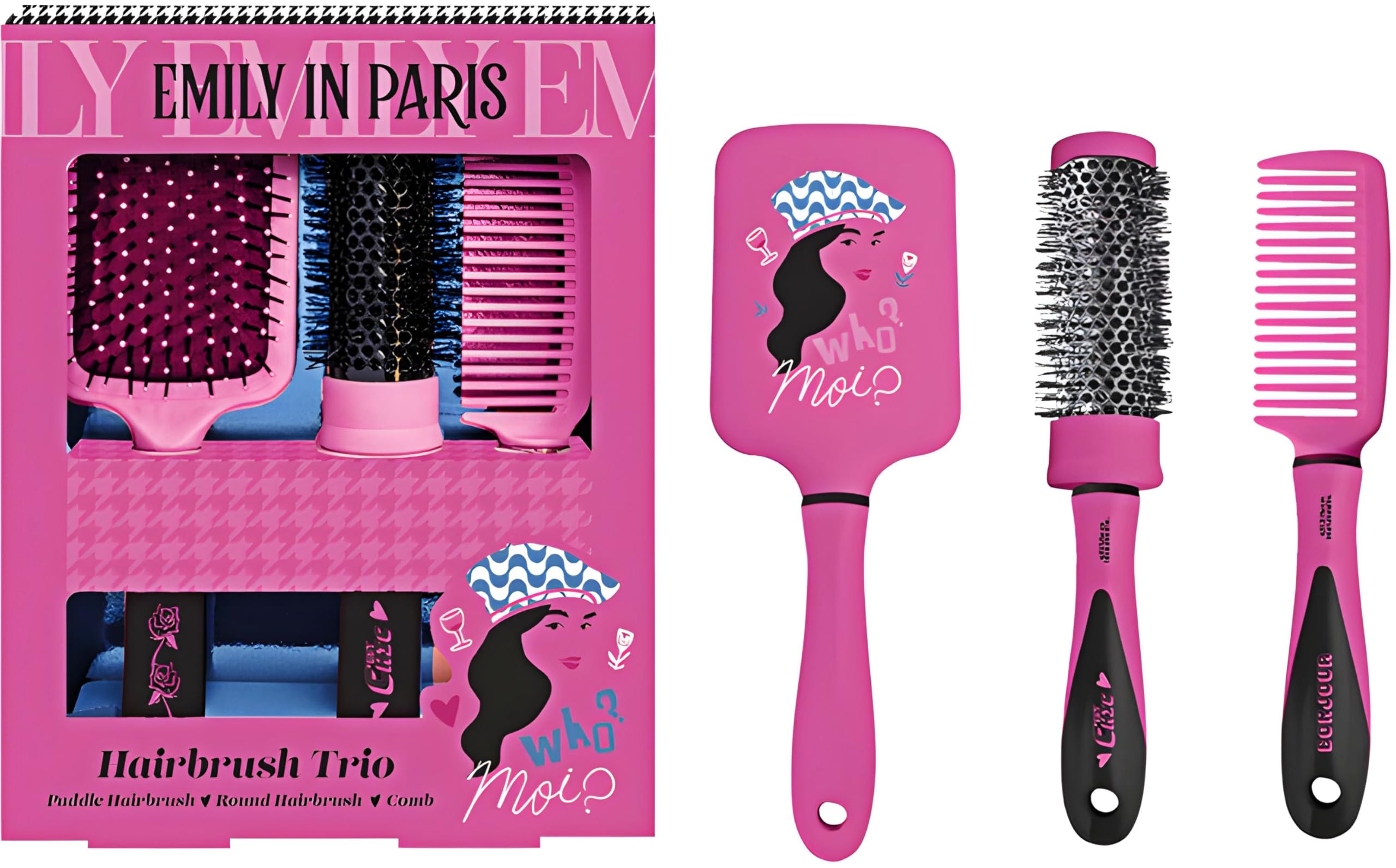 Emily In Paris Hair Care Trio Set Pink Who Moi? Paddle, Round E Pettine-image