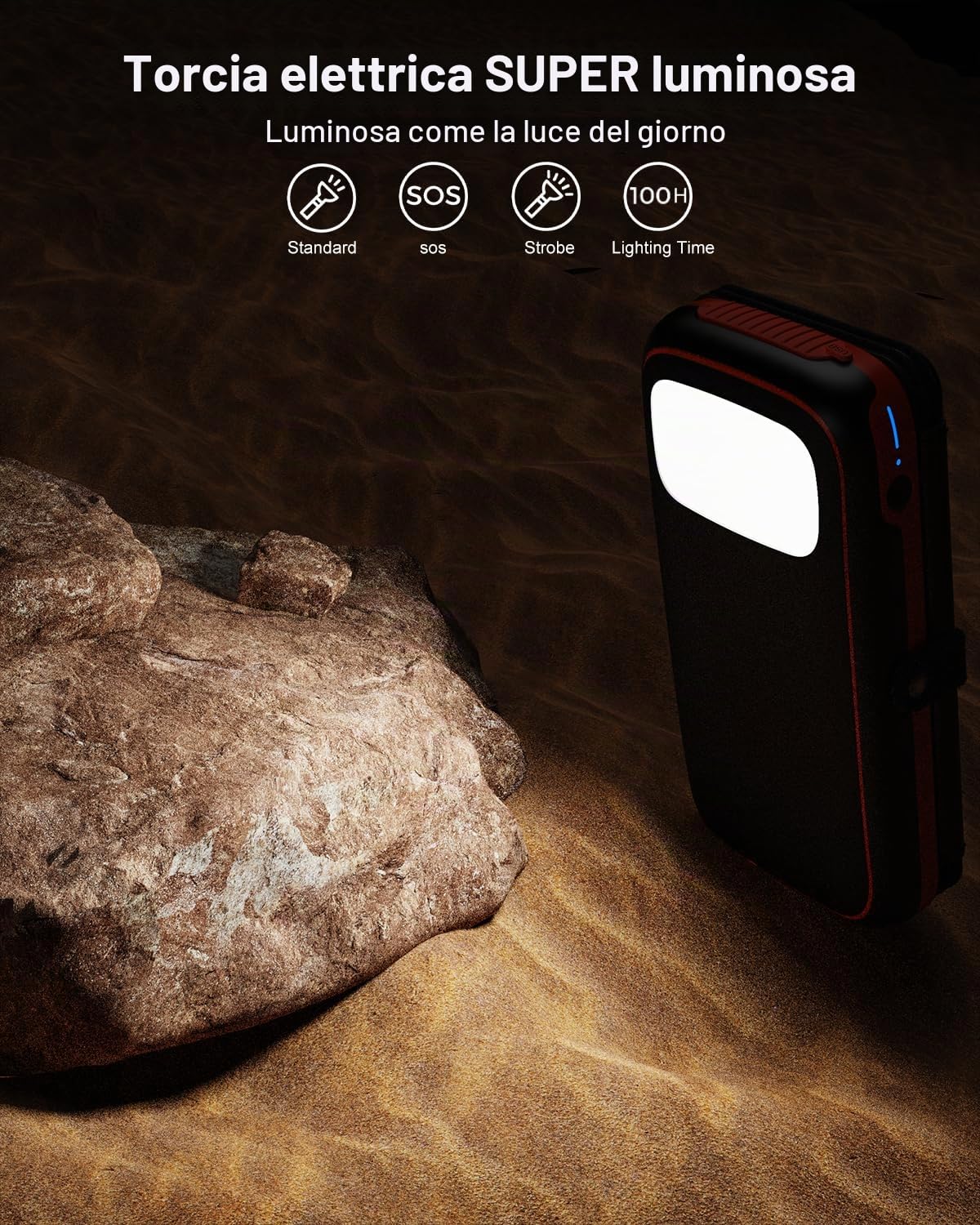 Solar Power Bank 26800 mAh - Caricatore solare portatile con 4 pannelli pieghevoli - PD QC 3.0 Caricabatterie a ricarica rapida con uscita/ingresso USB C - Batteria esterna con torcia elettrica per
