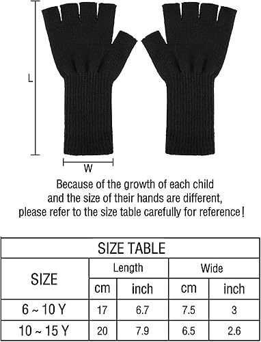Miniatura 3 de SATINIOR 4 pares de guantes largos de medio dedo sin dedos para niños, de punto con brazo de invierno, guantes de medio dedo para niños