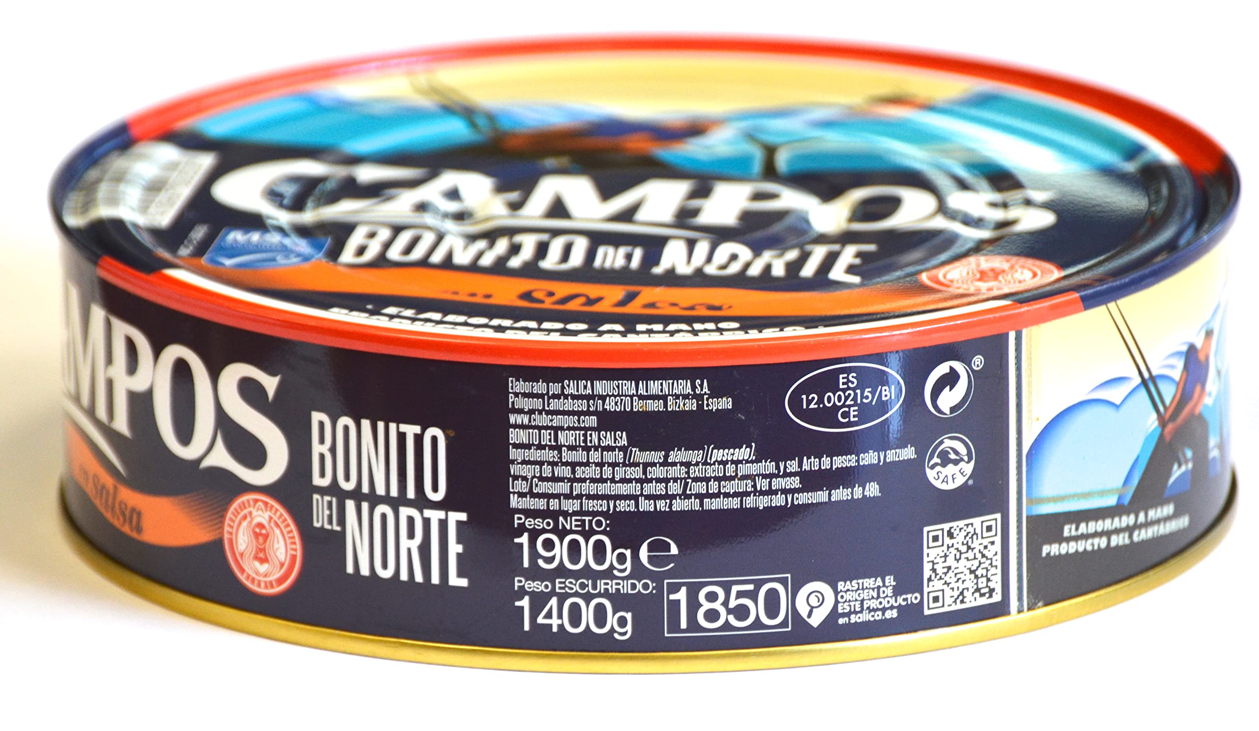 Campos, Pandereta de Bonito del Norte de pesca certificada MSC en salsa - 1900 gr.