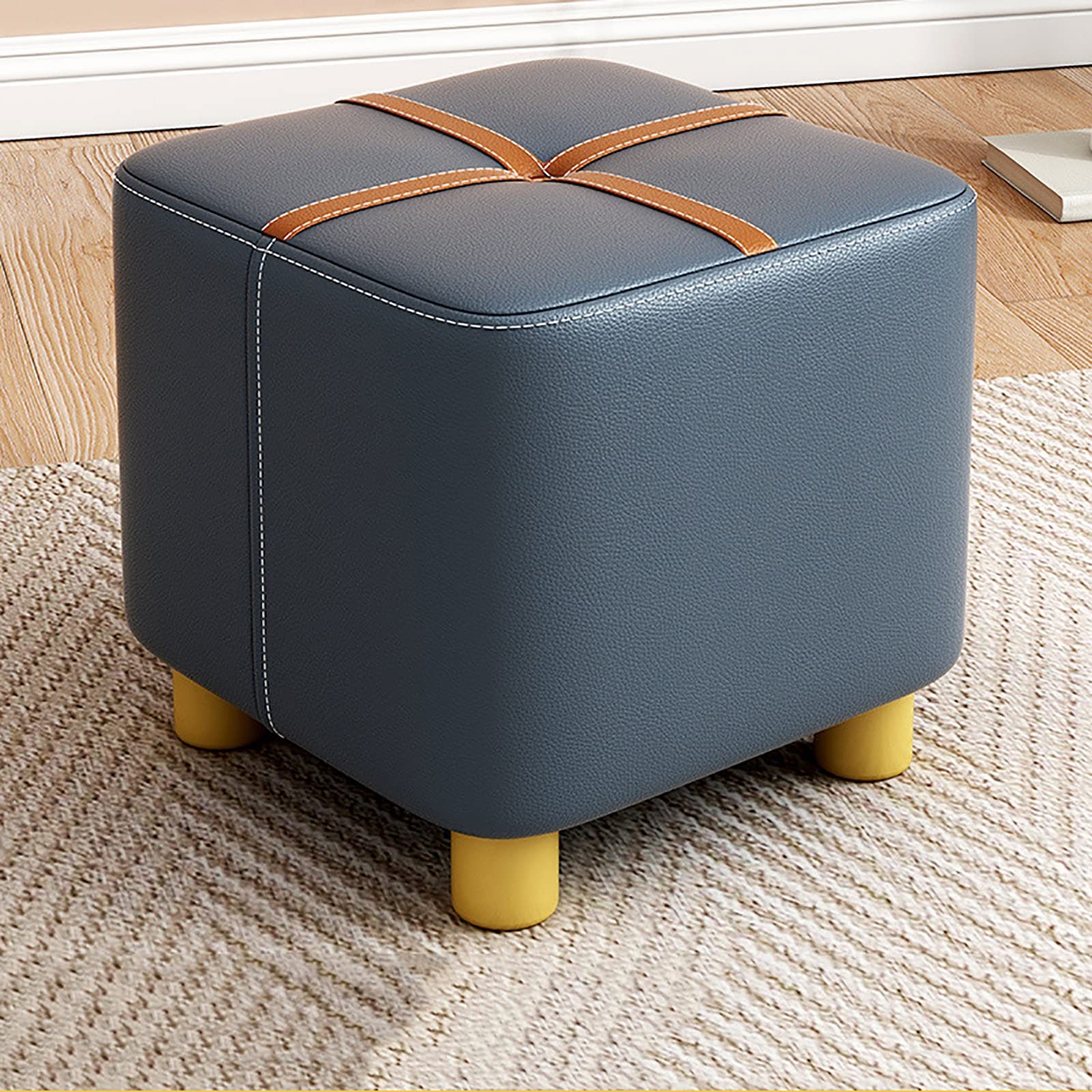 Repose-pieds rembourré bleu de 31 cm, tabouret bas stable pour le salon
