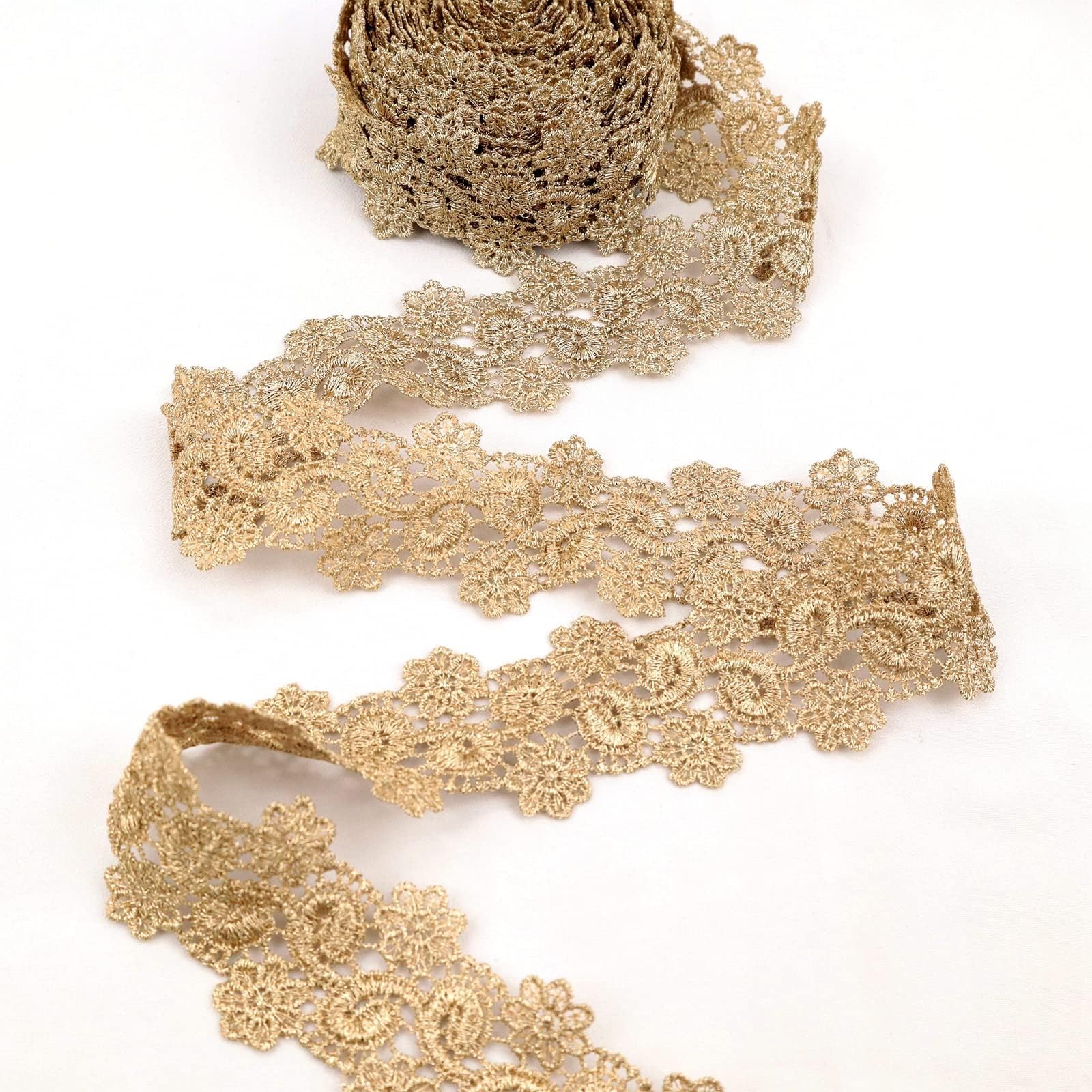 AIETSYEI Gold Lace Trim Venice Gold Lace Ribbon Metaillic Embroidery Lace Floral Craft Lace for Sewing, Cake Fringe, Wedding Bridal Dress (4.8 Yards, 3#)