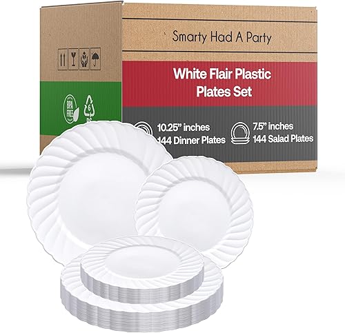 Smarty Had A Party Elegante juego de vajilla desechable de plástico resistente, platos de plástico acampanados, juego combinado para bodas,