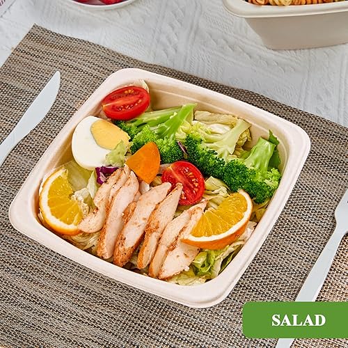 Miniatura 4 de Vplus Paquete de 150 cuencos de papel de 32 onzas, cuencos cuadrados desechables compostables a granel, cuencos de bagazo ecológicos, cuencos