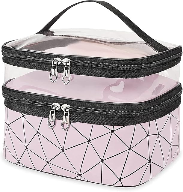 Toiletry Bag, Double Layer Makeup Bag Waterproof Travel Make Up Bag with Zippers, Large Cosmetic Bags Organizer Makeup Bag for Women for Home, Swimming and Business Trip