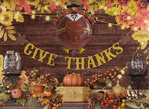 Miniatura 4 de Funnytree Kit de accesorios de decoración de otoño Give Thank - un telón de fondo de 5.9 x 3.6 pies, tarjetas, cinta, globo, juego de suministros