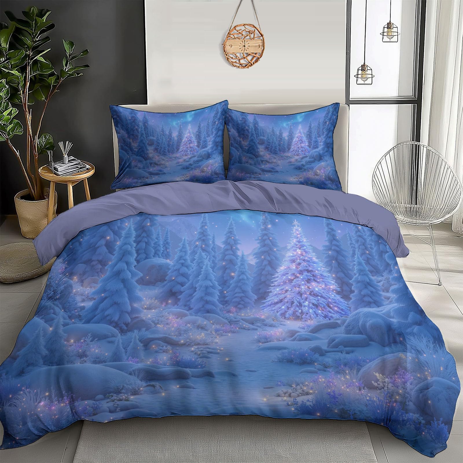 Housse de couette Noël 3 pièces forêt de sapins pour lit enfant chaleureux