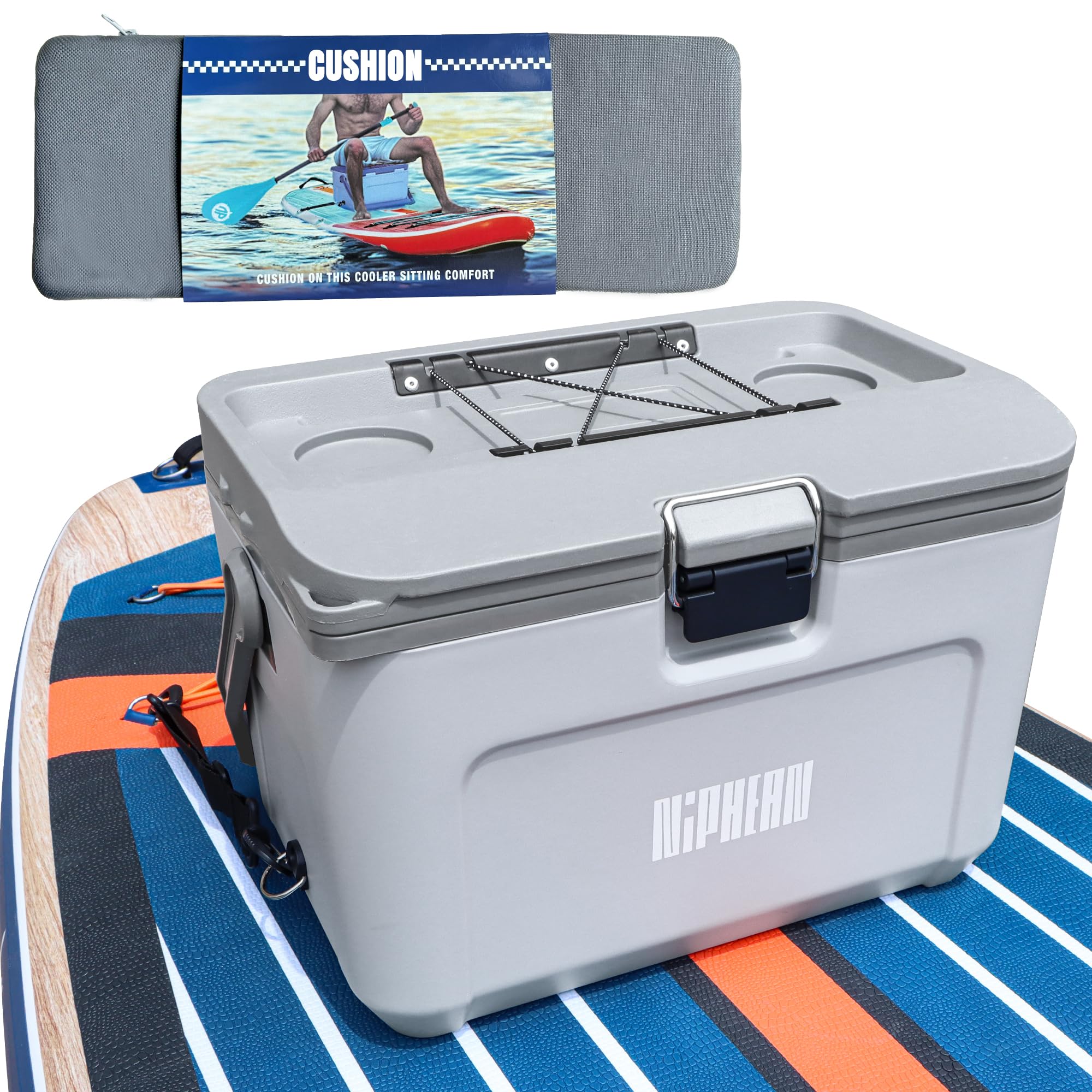 Niphean 4-lagige isolierte SUP Kühlbox – Sup Kühltasche 60 Stunden Kälteerhalt, als Sitz auf dem Paddle Board umwandelbar, Hartschalen-Kajak-Kühlbox 15 L für Camping, Strand, Kajakfahren – SUP-Zubehör