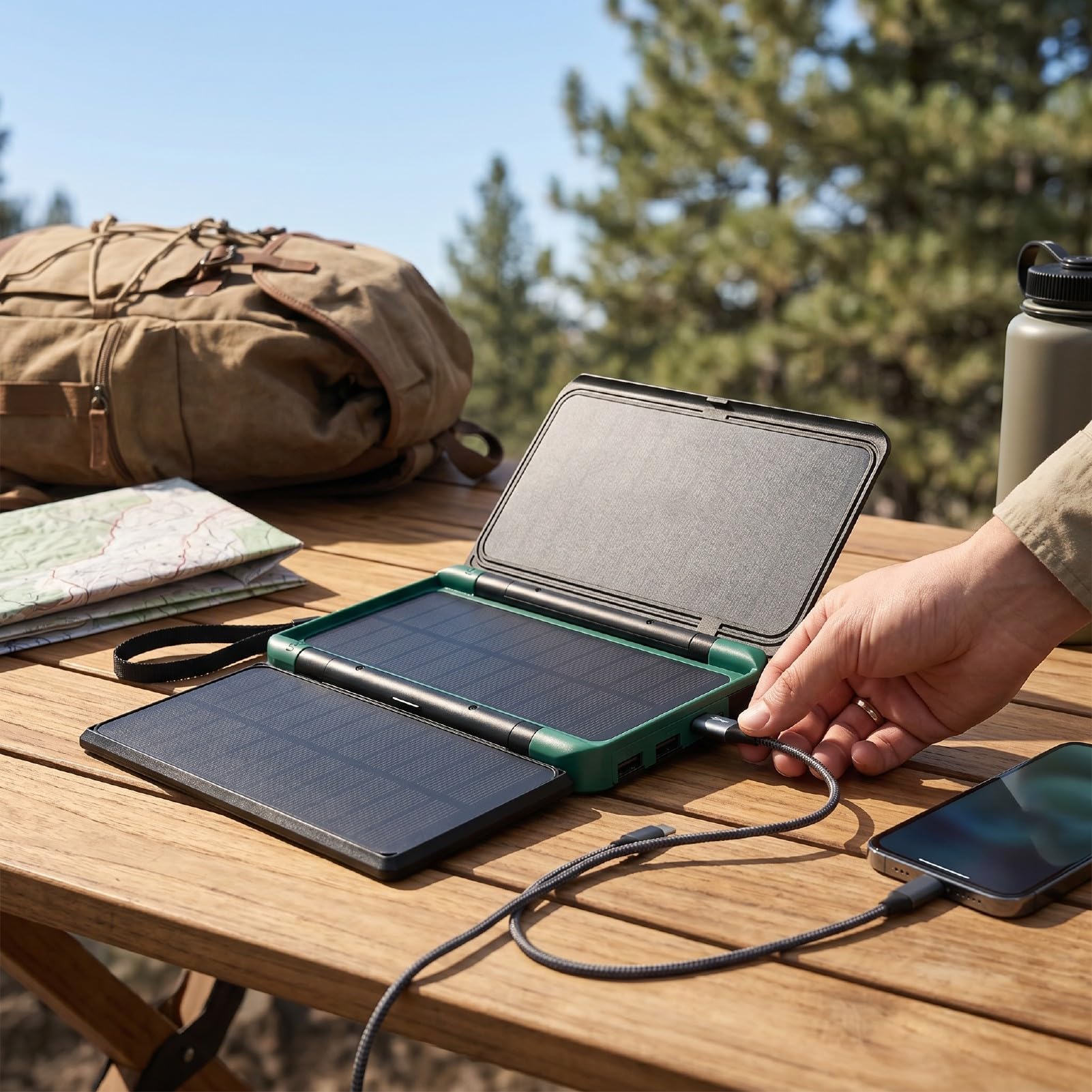 Garosa Solar Power Bank 10000mAh Ups 3 Pannelli Pieghevoli Usb C | PC Ignifugo, Uscita Ingresso USB C, compatibilità Telecamera Router, Backup in Caso di Interruzione, LED SOS, Caricatore