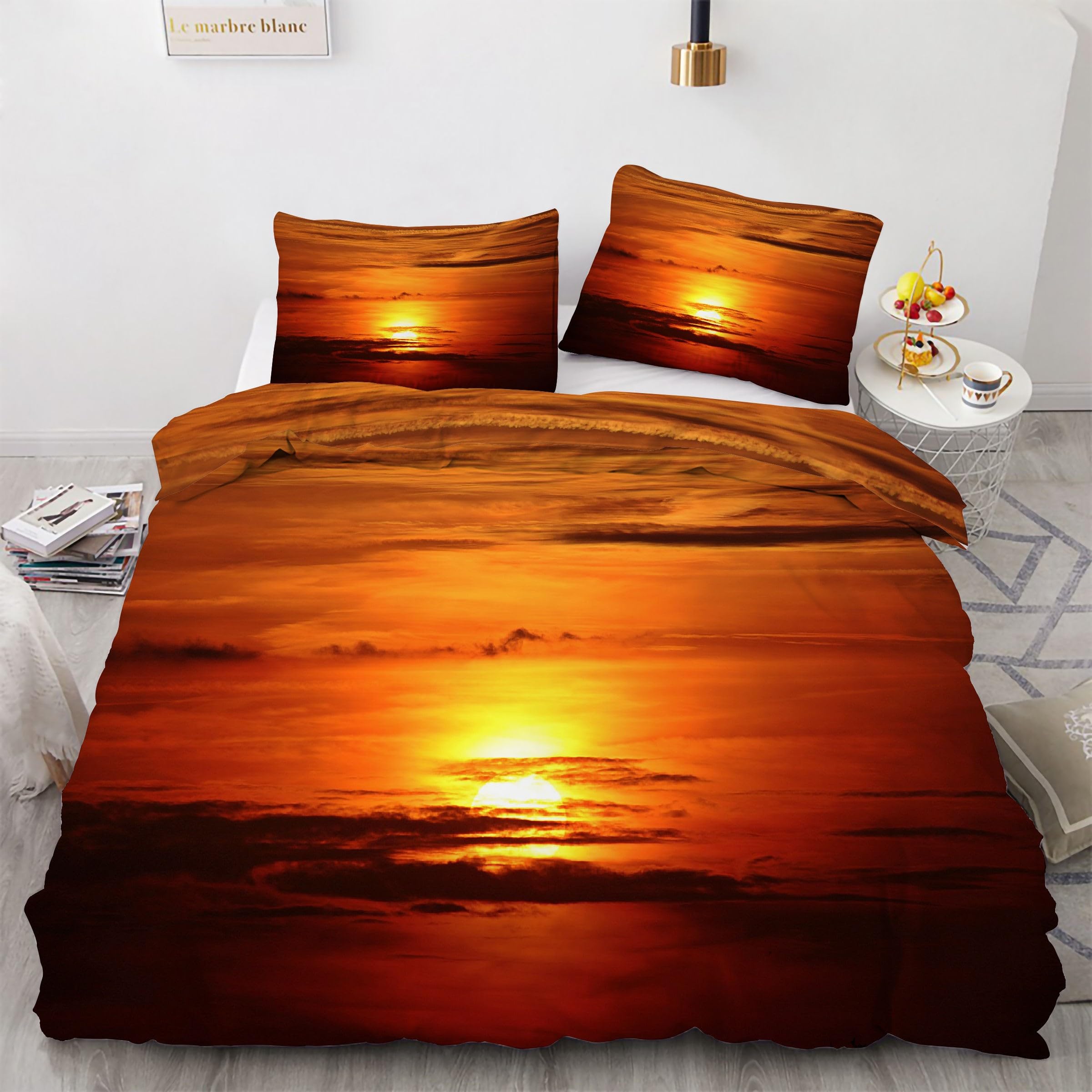 Parure de lit coucher de soleil 240x260 housse couette microfibre douce ensemble 3 pièces