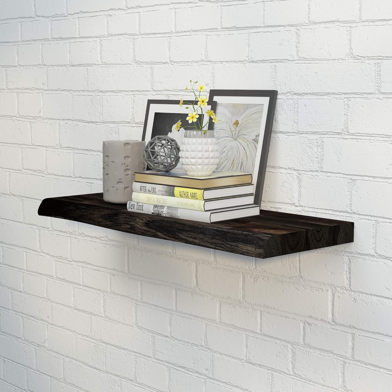 Interbuild Floating Shelf Wall Mounted, Acacia Wood Hanging Storage Shelf for Bathroom, Bedroom, Kitchen, Living Room, Office Decoration 28" x 10" - Espresso