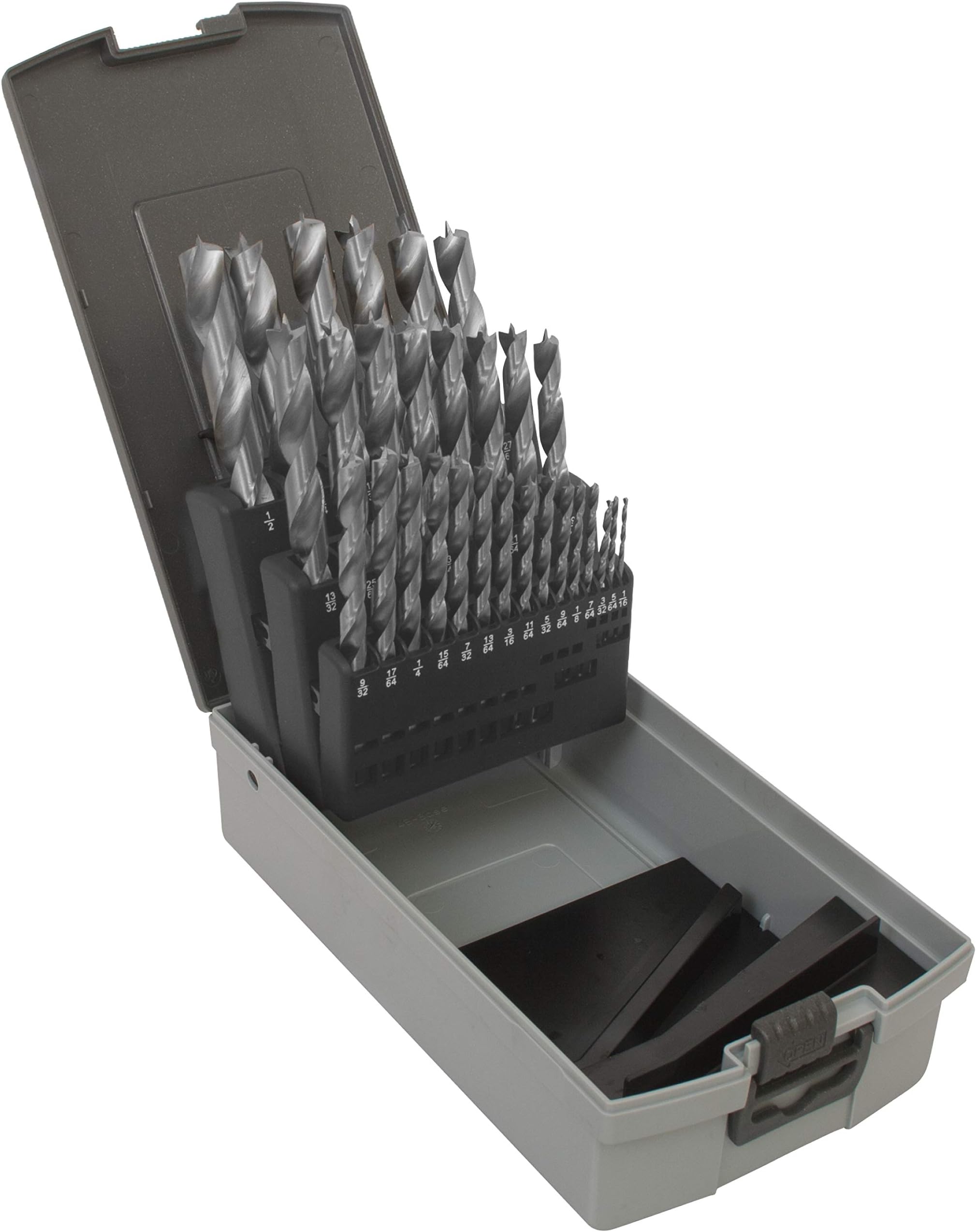 29 Piece Fractional Inch Brad Point Drill Bit Set Ideal for Woodworkers, Contractors, Home or Workshop. Drill Into Wood and Other Non-Metallic Surfaces