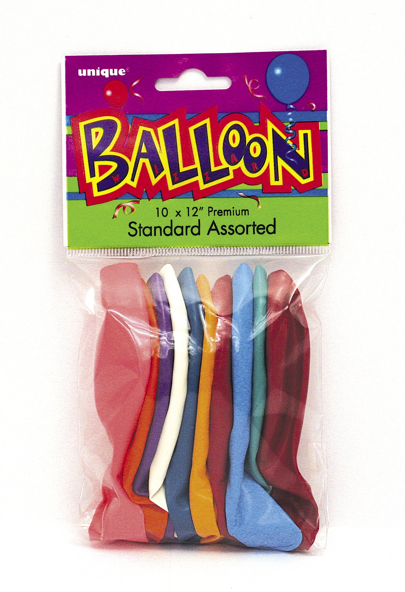 Unique Latex Balloon 10-Pieces, 12-Inch Size, Assorted
