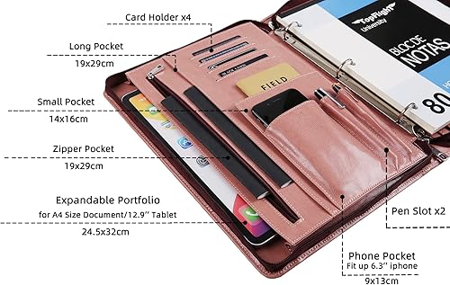 Miniatura 3 de Cartera de cuero vegano, carpeta de cuero grabado, organizador de carpetas de 3 anillos, cartera personalizada hecha a mano para mujer (rosa, no