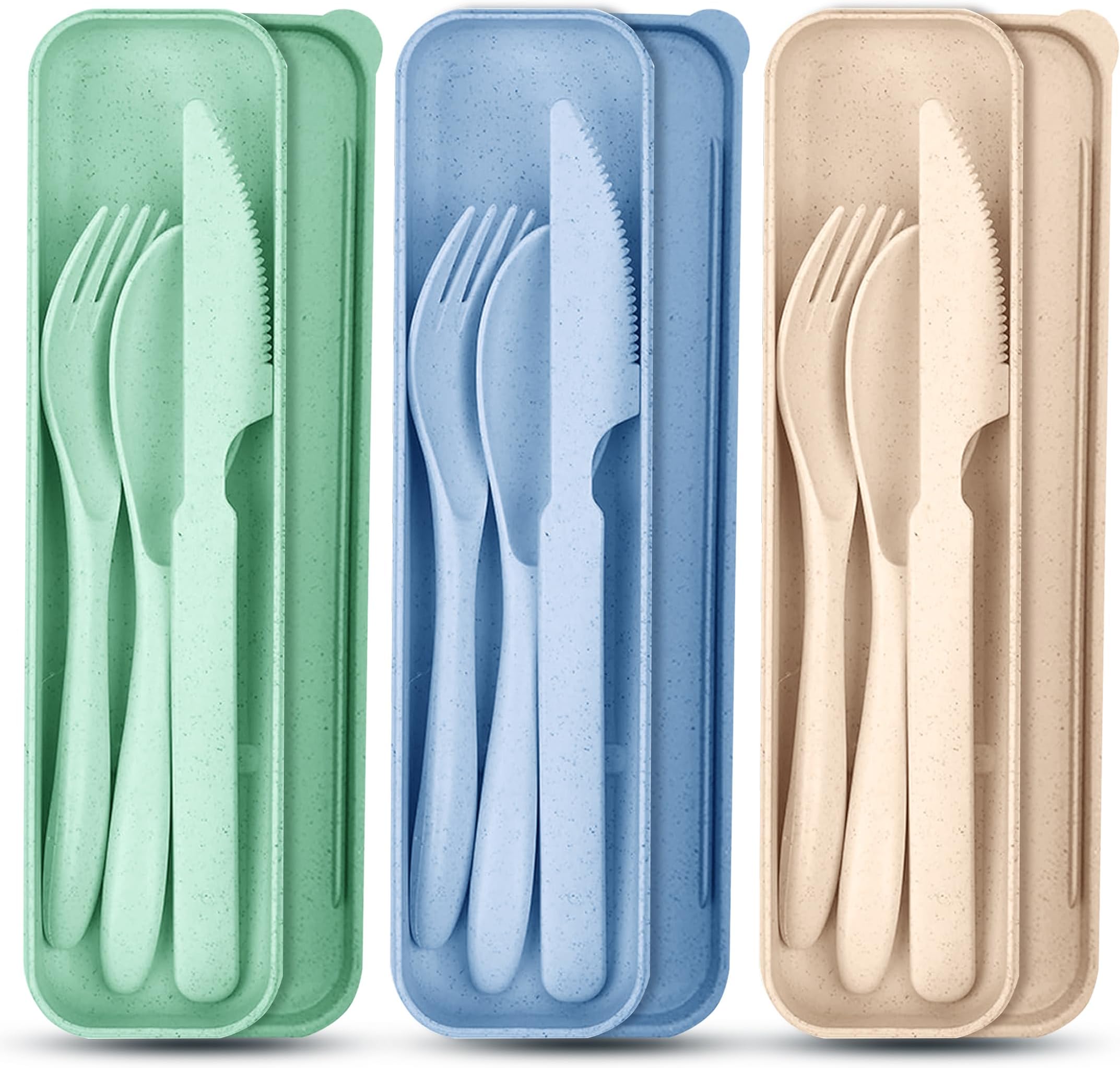 3 Sets Reusable Cutlery Set with Case, Portable Plastic Cutlery with Spoons Fork Knife, Travel Cutlery Set for Picnic Camping Daily Use
