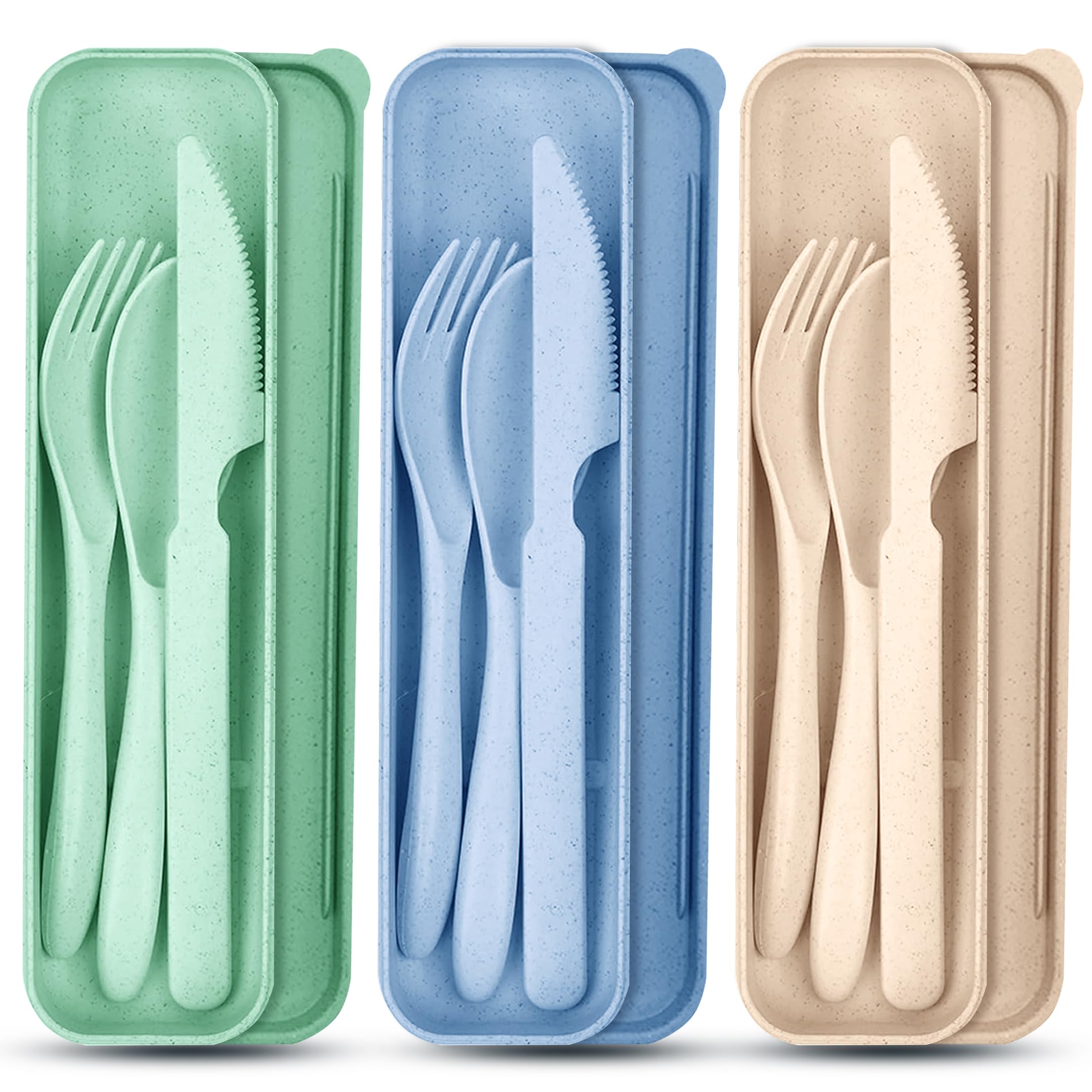 3 Sets Reusable Cutlery Set with Case, Portable Plastic Cutlery with Spoons Fork Knife, Travel Cutlery Set for Picnic Camping Daily Use