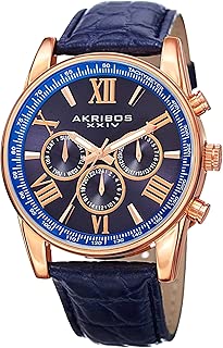 Akribos XXIV Men's Blue Dial Leather Band Watch - AK864RGBU