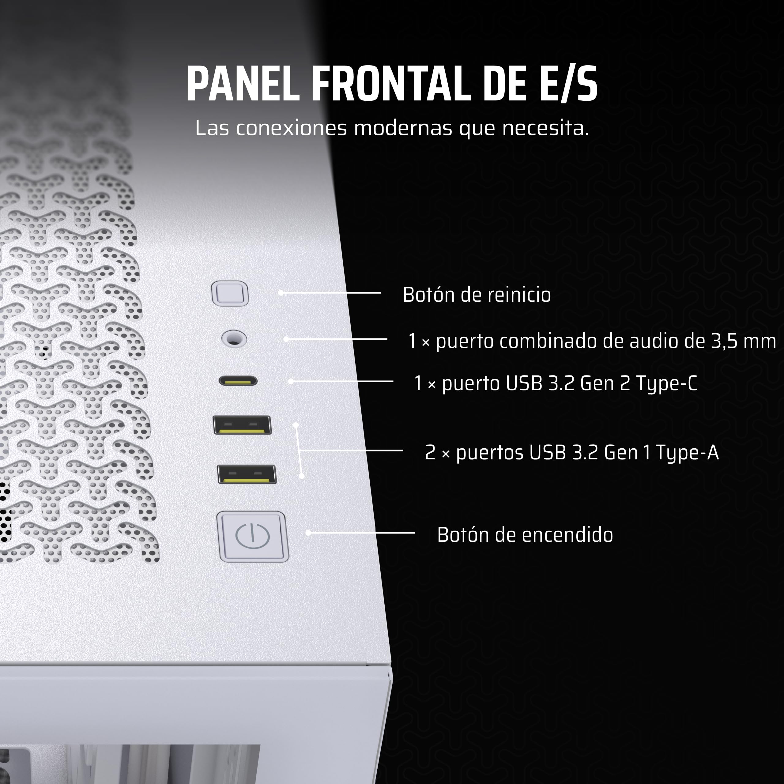 CORSAIR 3500X Media-Torre ATX Caja de PC - Cristal Templado Panorámico - Conexión Inversa Compatible con Placa Base - Sin Ventiladores Incluidos - Blanco