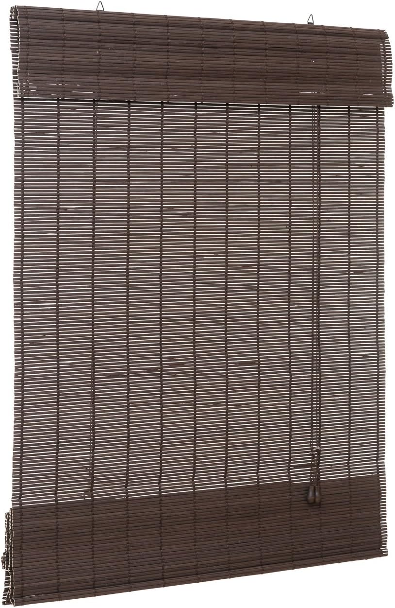 Ventanara® Bamboo Roller Blind with Fixing Material, Bamboo, dark brown, 90 x 220 cm