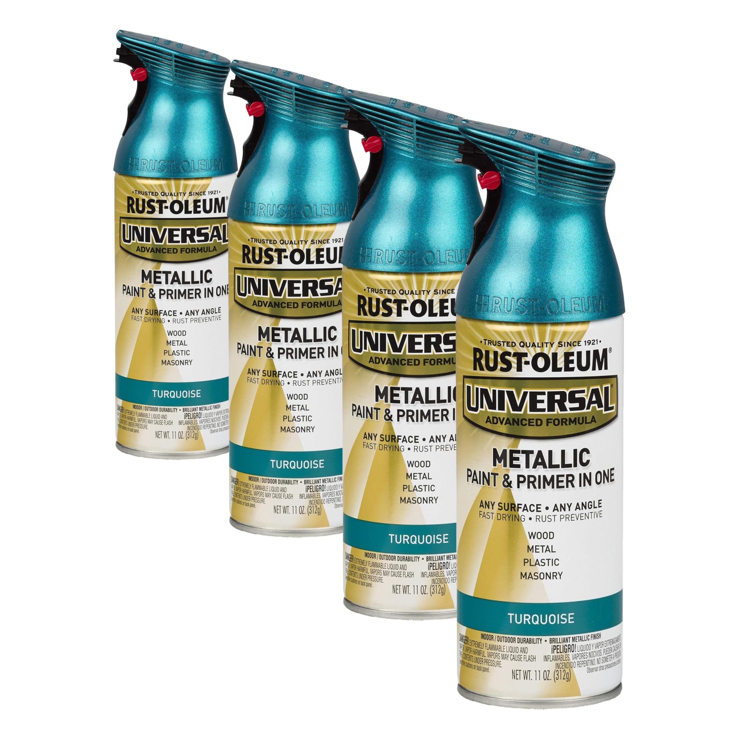 Rust-Oleum 330480 Universal All Surface Metallic Spray Paint, 11 oz, Turquoise (Pack of 4)