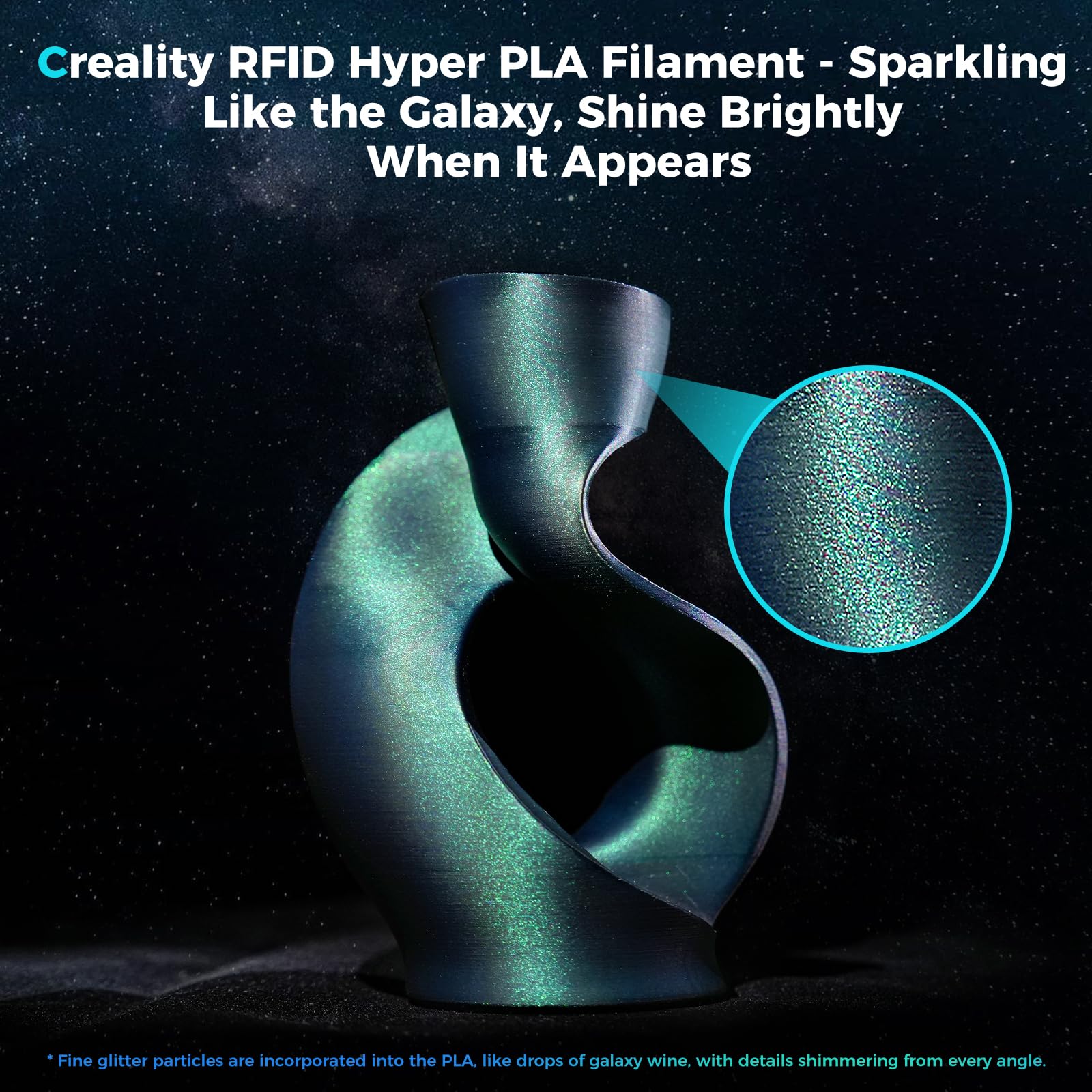 Creality PLA-Filament, Hyper PLA-RFID-3D-Drucker-Filament, hohe Geschwindigkeit, 30–600 mm, 1 kg, Spulen-Filament, unterstützt CFS, passend für K2 Plus Combo und die meisten 3D-Drucker, Sternengrün