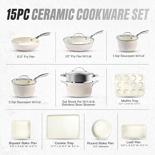 Miniatura 2 de Gotham Steel Hammered - Juego de 15 utensilios de cocina de cerámica antiadherentes, ollas y sartenes de inducción antiadherentes con juego de