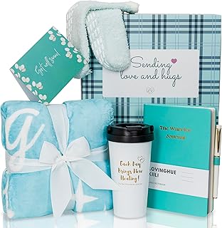 Chemo Care Package, Cancer Care Gifts for Women with Blanket, Socks, Journal, Tumbler (Turquoise)