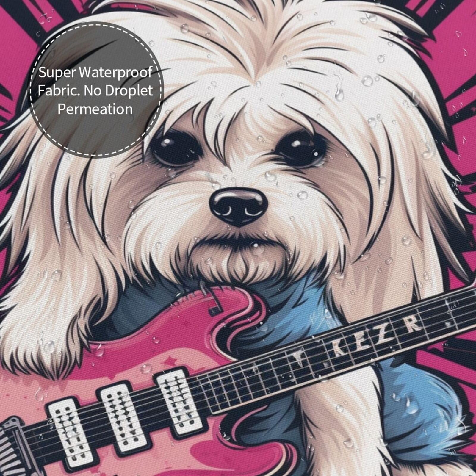 Play Guitar - Cortina de ducha con estampado de perro blanco de 60 x 72 pulgadas, cortina de ducha de tela de poliéster impermeable, decoración de bañera con 12 ganchos, secado rápido, lavable