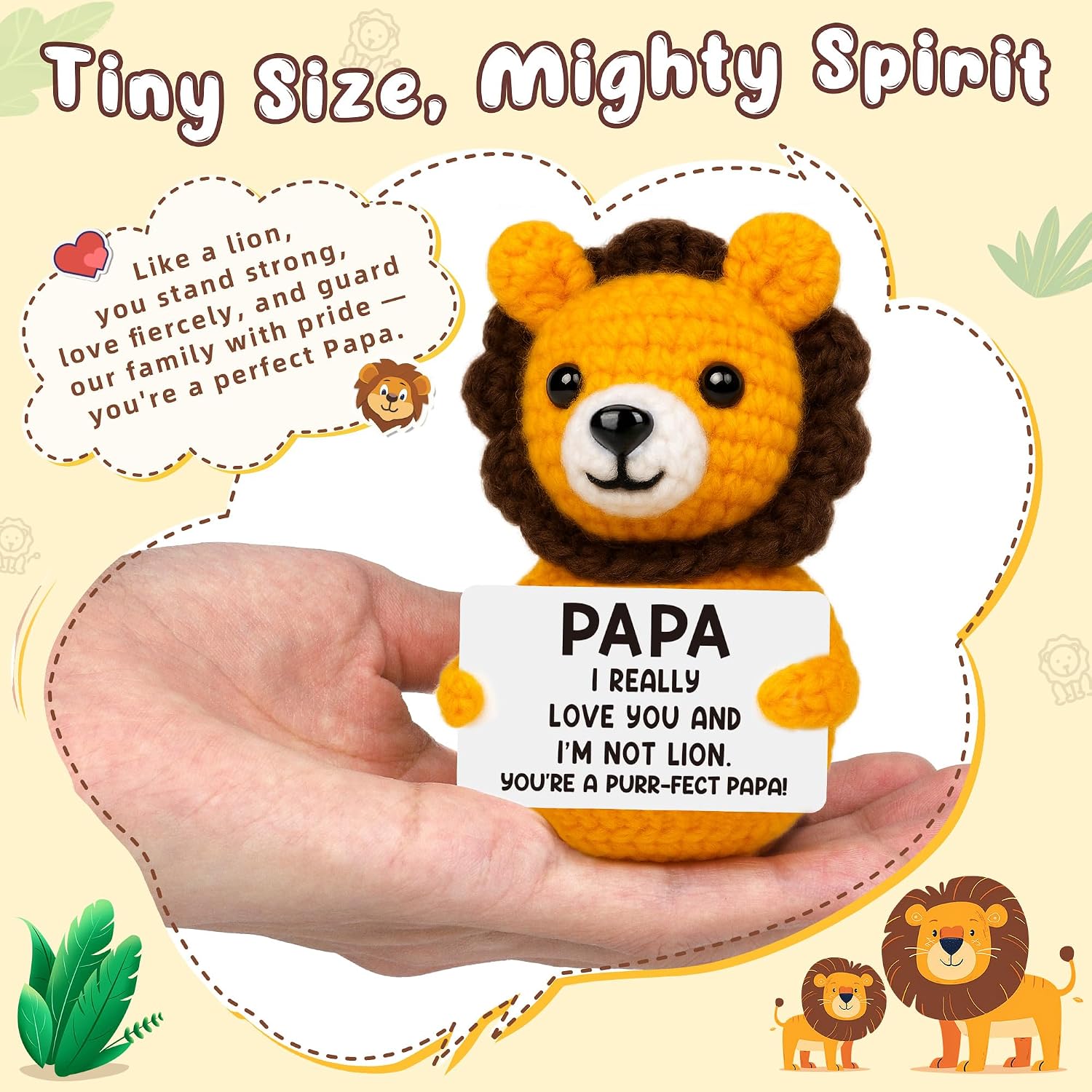 Grandpa Fathers Day Papa Gifts from Grandkids, Father's Day Grandpa Papa Birthday Gifts from Granddaughter Grandson, Best Grandfather Ever Gift, Grandparents Day Gift, Funny Handmade Crochet Lion