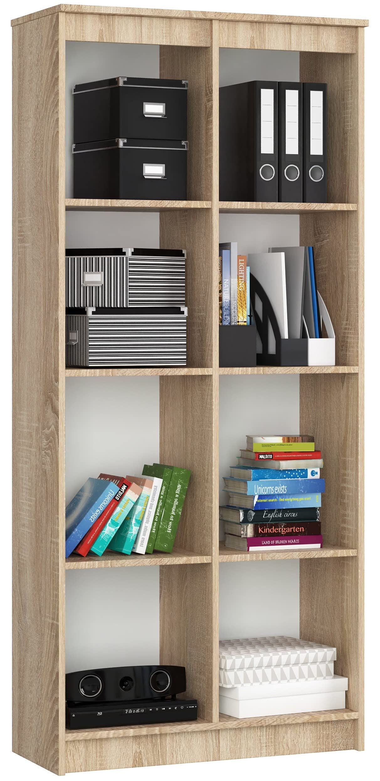 AKORD Bibliothèque Meuble de Rangement Bureau CLP | 80 cm 8 Étagères Extérieures | Debout pour Documents Livres pour Armoire Chambre Minimaliste | Panneau Stratifié 16mm | Couleur Chêne Sonoma