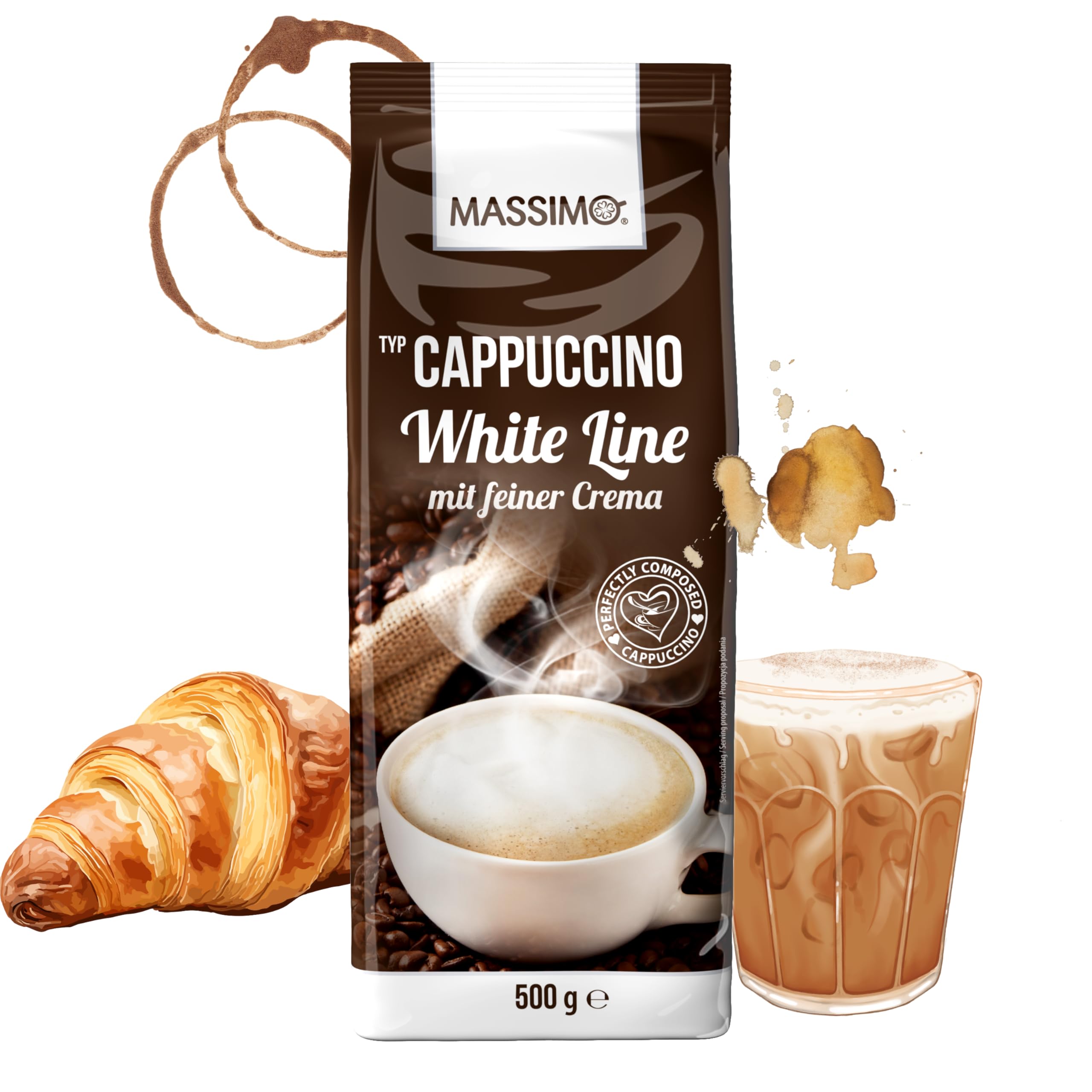 Massimo Cappuccino White Line 10 x 500 g z delikatną kremową – ekonomiczne opakowanie/aromatyzowany proszek do napojów z rozpuszczalnym cappuccino w proszku, wyjątkowo mleczny i kremowy