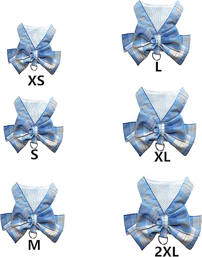 Miniatura 2 de Juego de vestido a cuadros para perro, arnés y correa, ropa para perro con anillo para correa para perros pequeños y niñas, ropa de conejo princesa