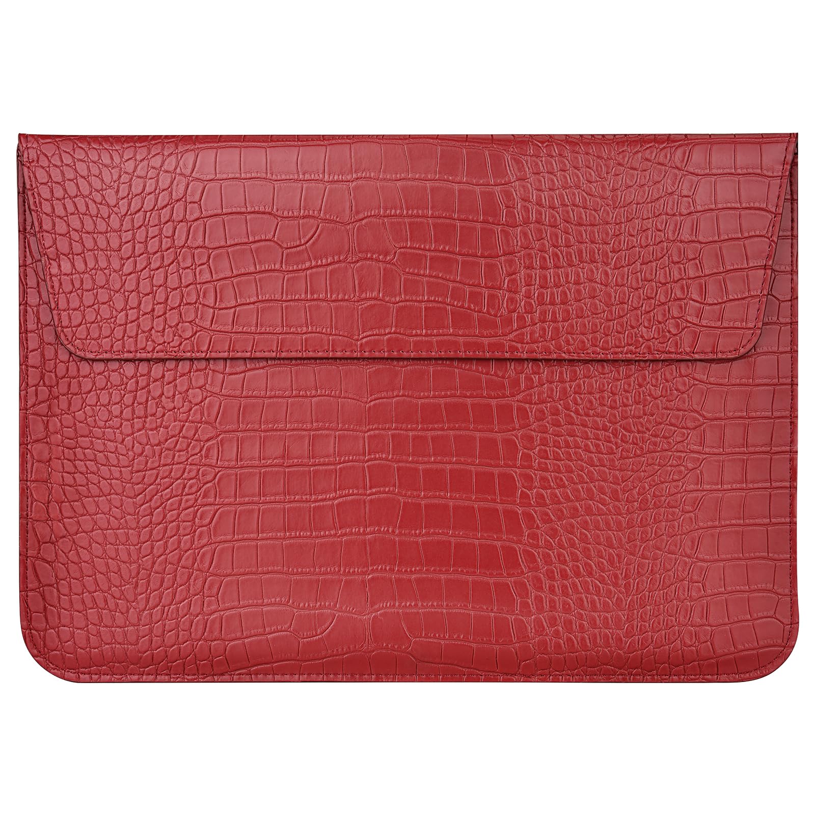 MOSISO Laptop Sleeve Compatible with MacBook Air 13 M4 A3240 M3 A3113 M2 A2681 M1 A2337 A2179 A1932/Pro 13 M2 M1 2025-2016, Crocodile Grain PU Leather Flap Case Bag, Red