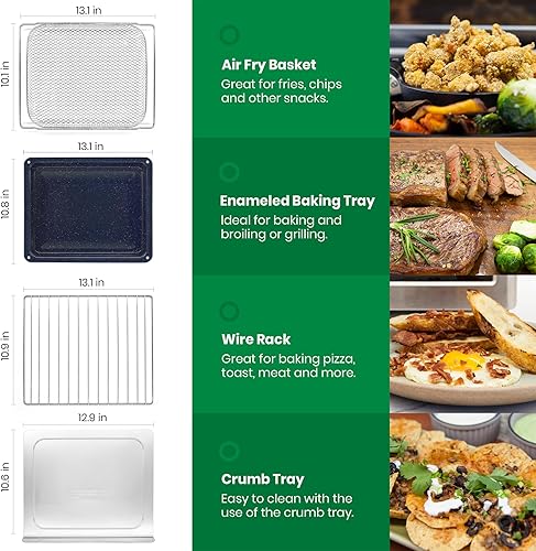 Miniatura 9 de Horno tostador con freidora de aire de calefacción infrarroja, horno de convección extra grande de encimera 10 en 1, tostada de 6 rebanadas, bandeja