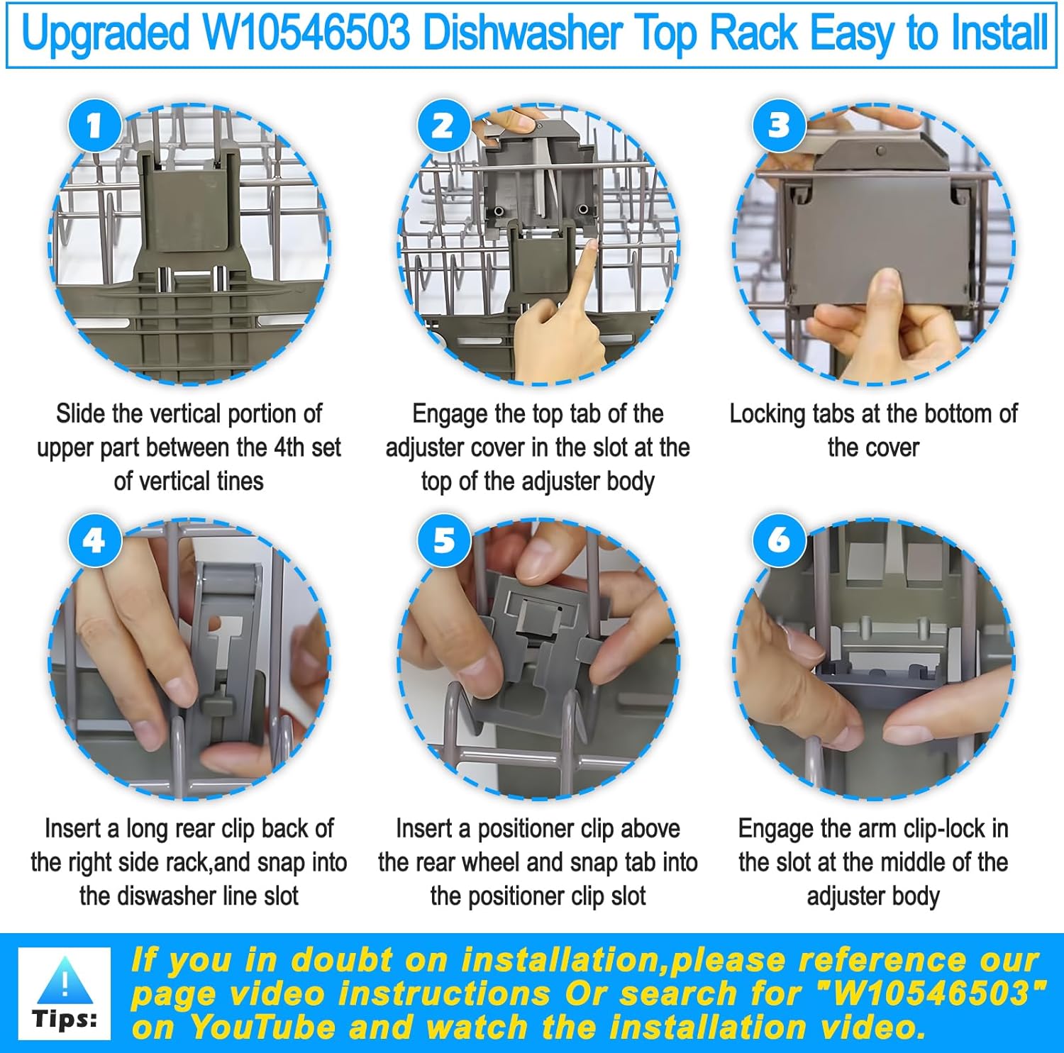 UPGRADED WPW10546503 W10546503 Dishwasher Top Rack Adjuster & W10320664/5 For Kitchenaid Dishwasher Parts Upper Rack KDTE334GPS0 KDFE104HPS0 W10546503 For Kitchen aid Dishwasher Parts,11Pack