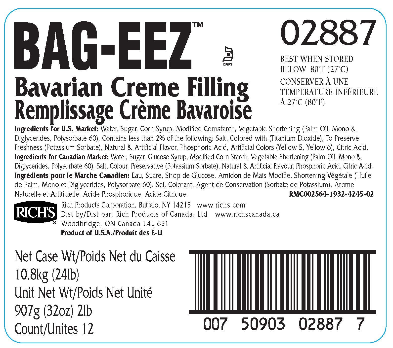 Richs JW Allen Bavarian Creme Filling Bag-Eez Bavarian Cream 32 oz Pack of 12 — view 4