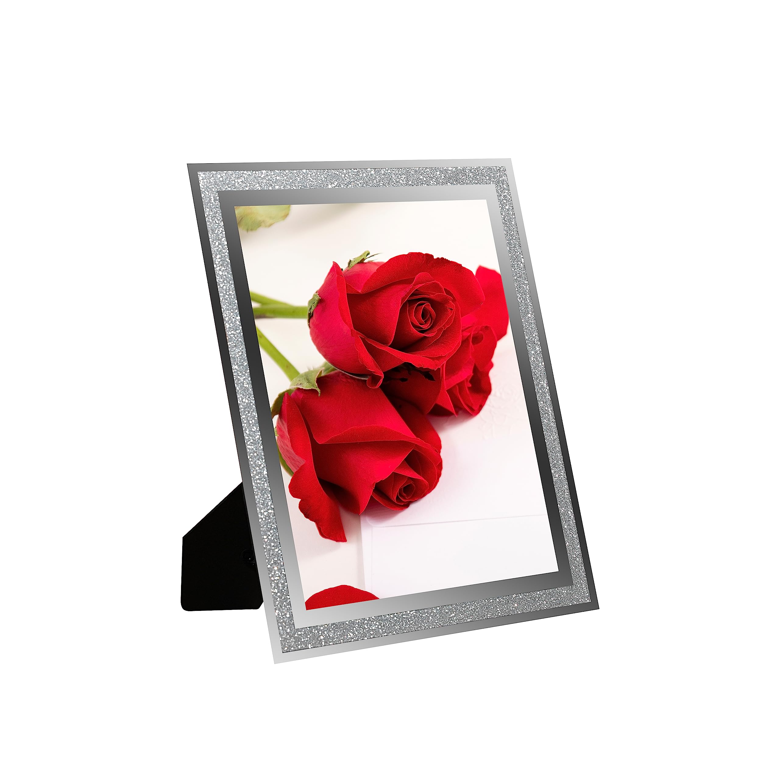 Lokcasa Sparkly Silver 8X10 Glass Photo Picture Frames, Border Frames For Wedding Family Etc. Photos