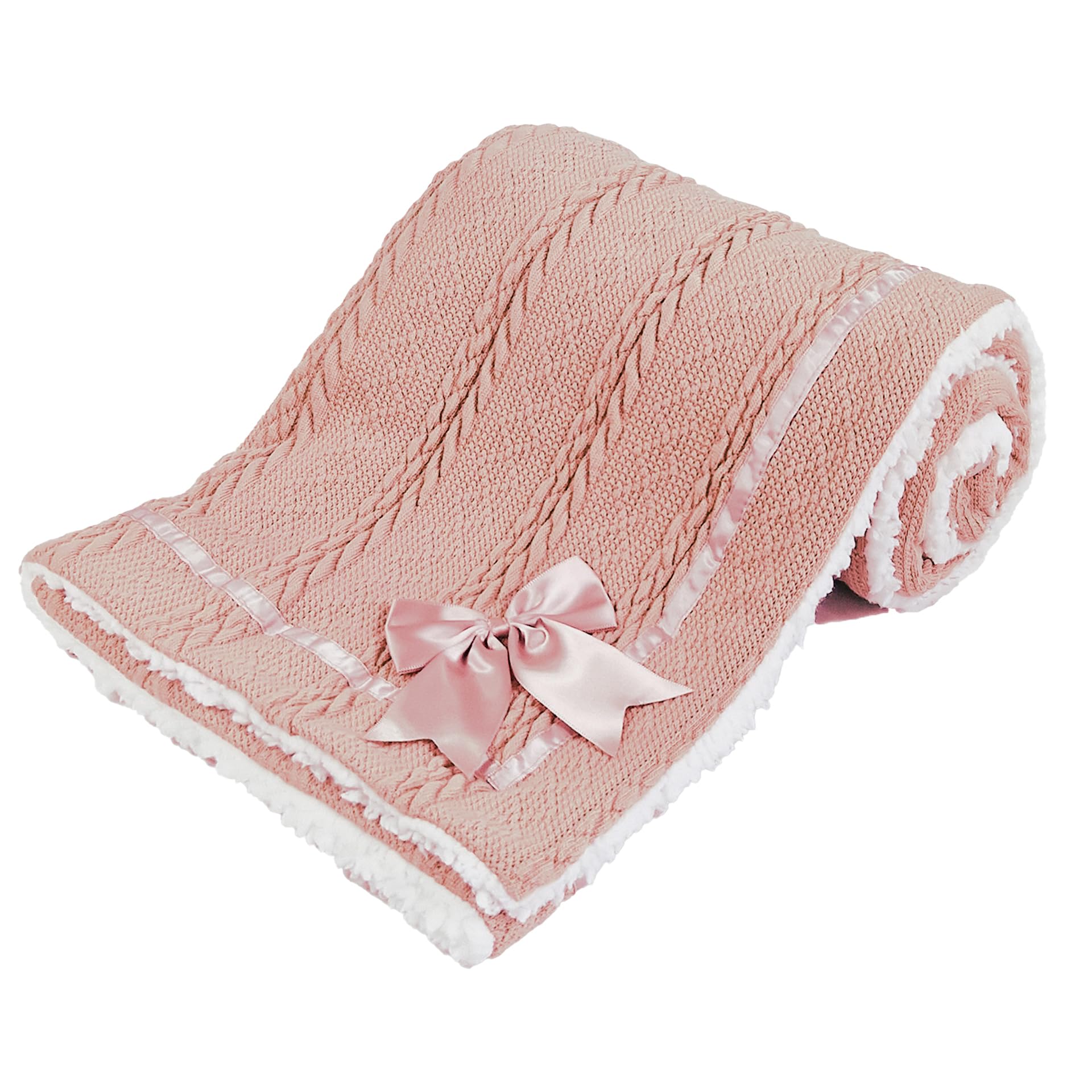 Soft Touch Newborn Essentials Cable Knit Baby Blanket with Sherpa Lining - Super Soft, Cosy, and Warm Blanket for Infants, Perfect for Swaddling and Cuddling โ image 1