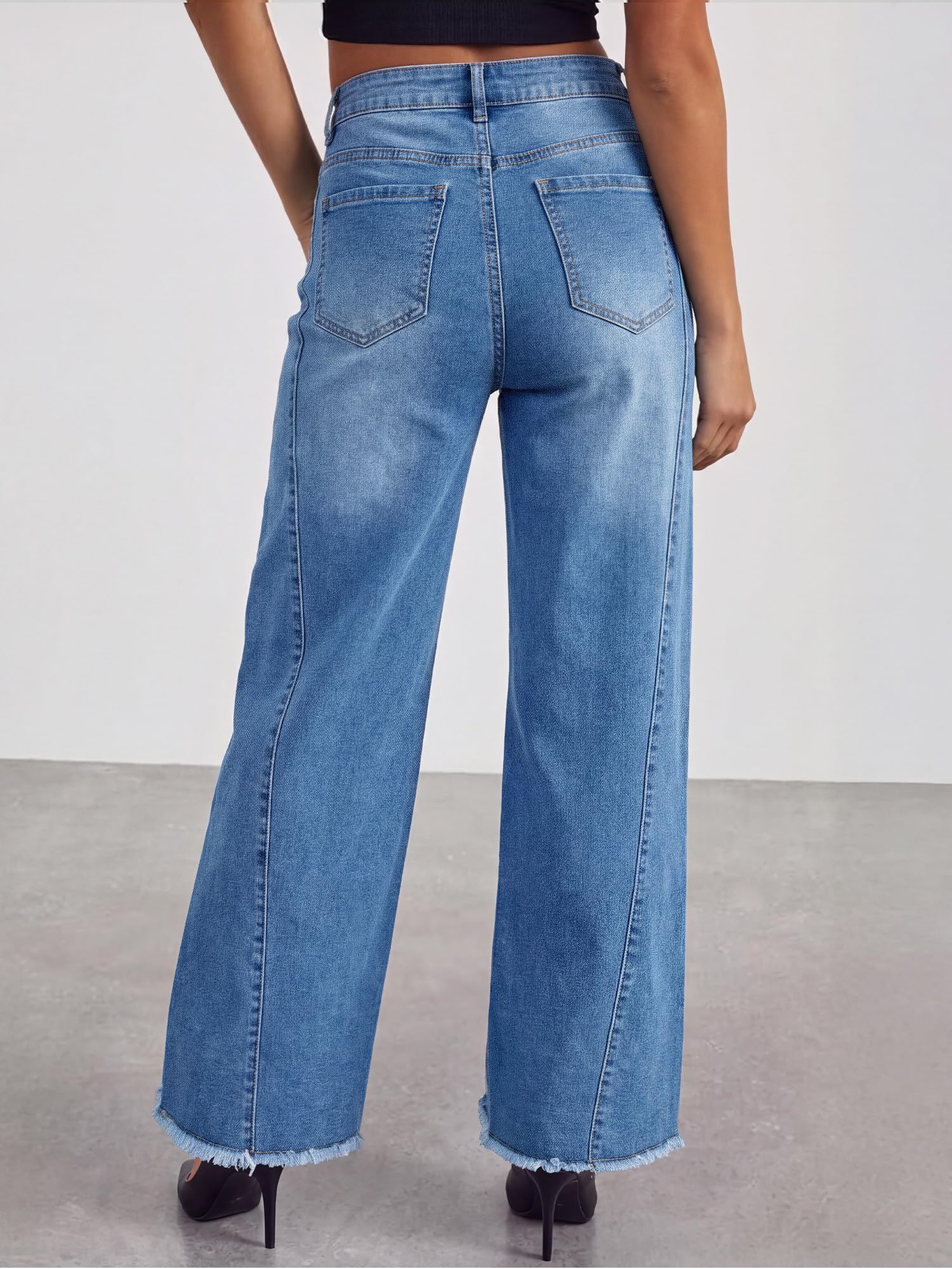 Baggy Jeans Damen High Waist Weites Bein Stretch Hosen Damen
