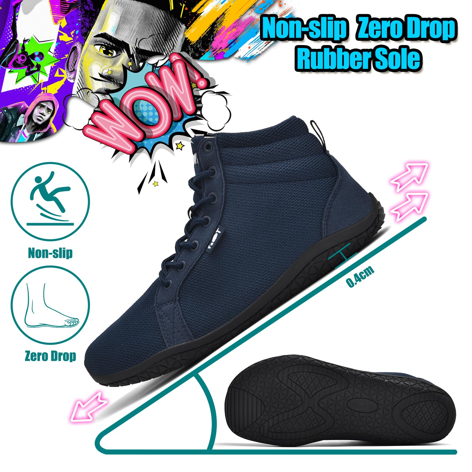 Wizshoe Barefoot Sneaker Scarpe Piedi Nudi Donna Uomo Minimalista Gr.37-47 | Alte Alla Caviglia Larghe Walking Trail Running Fitness Unisex Punta Antiscivolo Zero Drop Solhe