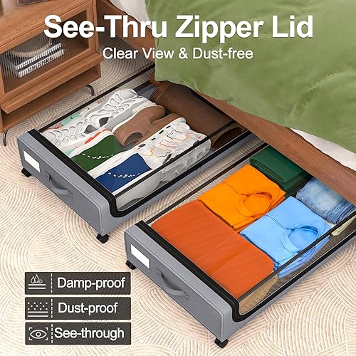 Miniatura 4 de GoMaihe Almacenamiento debajo de la cama con ruedas contenedores de almacenamiento XXL debajo de la cama con tapas, contenedores rodantes para ropa