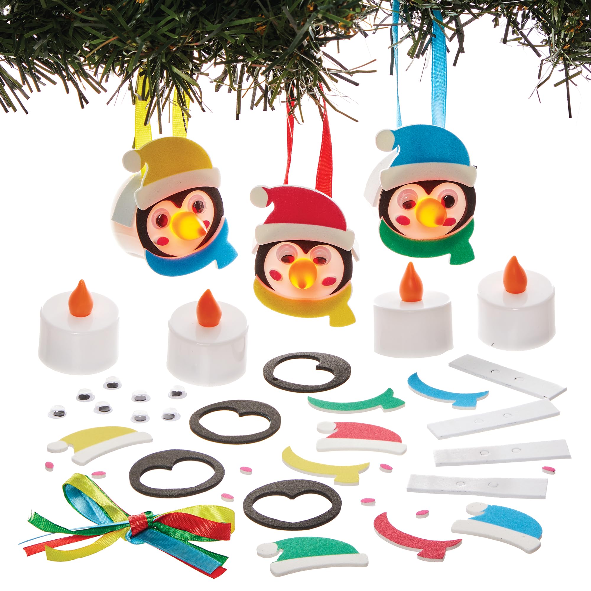 Baker Ross FN342 Penguin LED Tealight Decoration Kits - Pack of 4, Christmas Arts and Crafts, Christmas Decorations for Kids