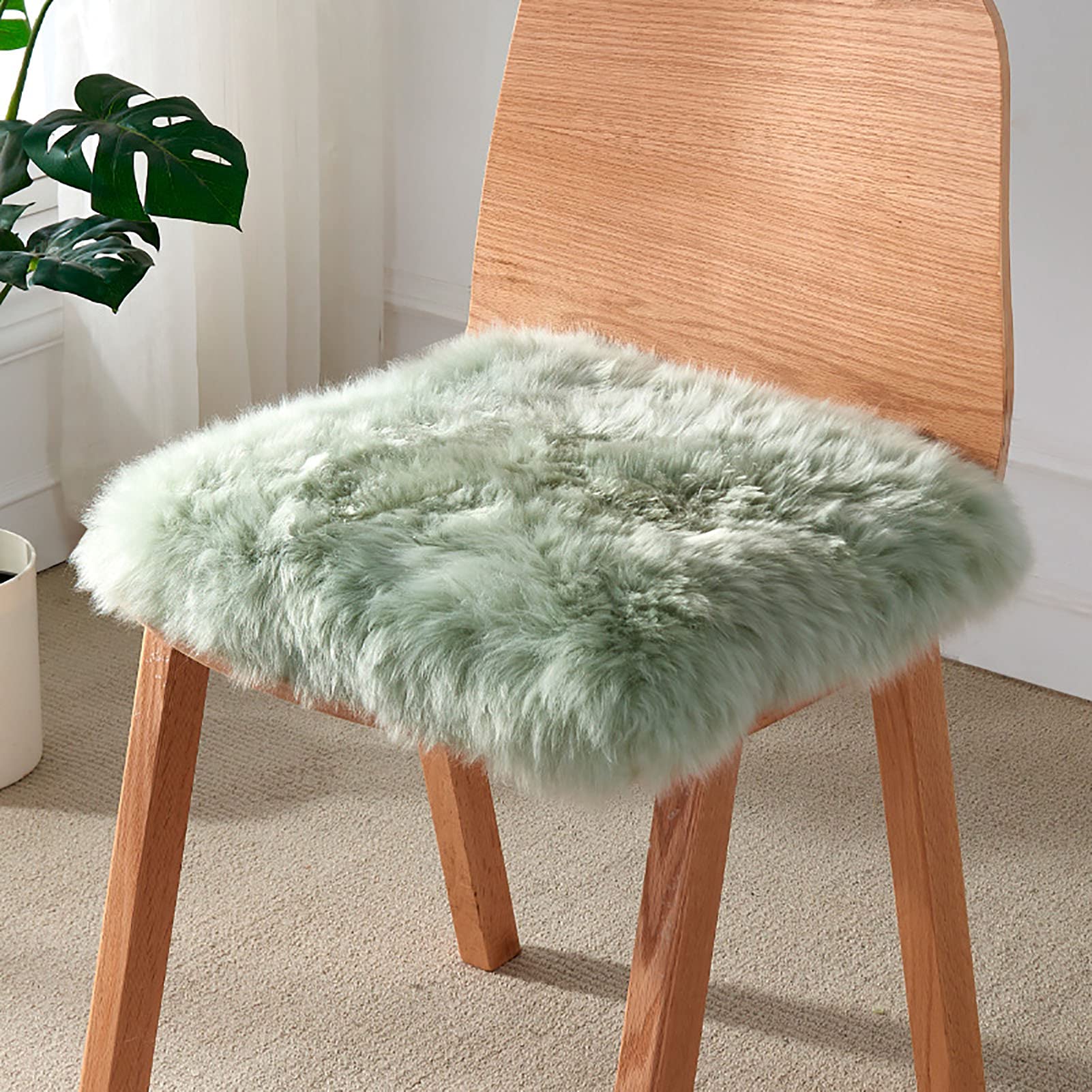 Coussin de siège en fourrure synthétique haut de gamme texture pelucheuse couleur kaki
