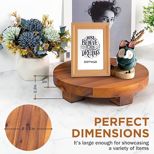 Miniatura 3 de Demigo Elevador redondo de madera de acacia de 9.5 pulgadas, soporte de exhibición con pedestal con pies para plantas, velas, jabón, decoración de