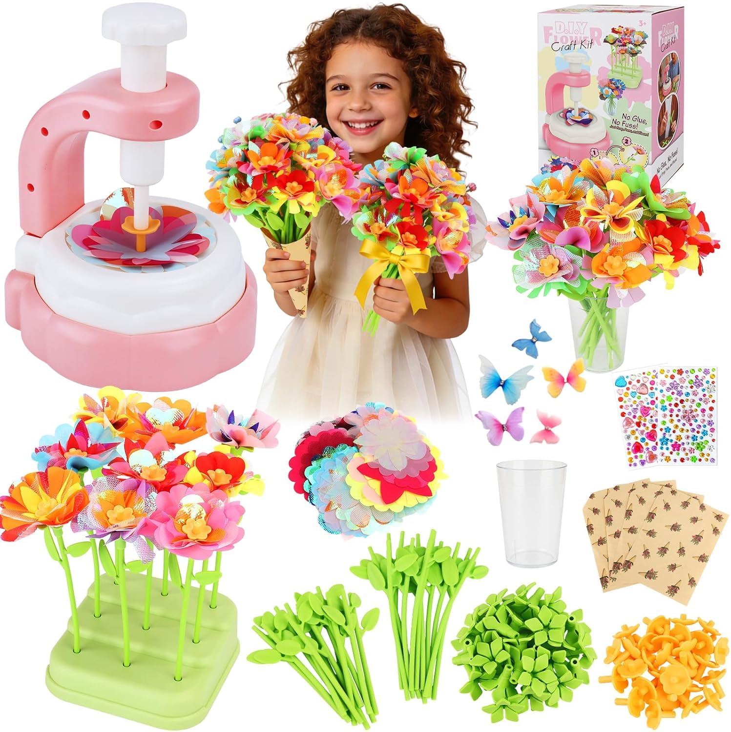TOSUTO Kit Fabrication de Fleurs Tissu, Création Bouquet Fleurs, Jeux Educatif Enfant 3+ Ans - Rose