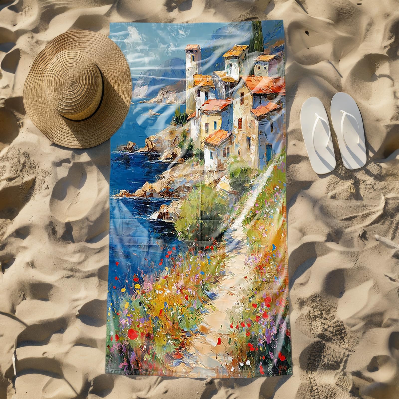 Tapis de Plage XXL Anti Sable Fleurs en Bord De Mer Serviette Piscine Adulte,Natte De Plage Pliable, Voyage Accessoires De Plage Camping,Serviette de Bain Personnalisée