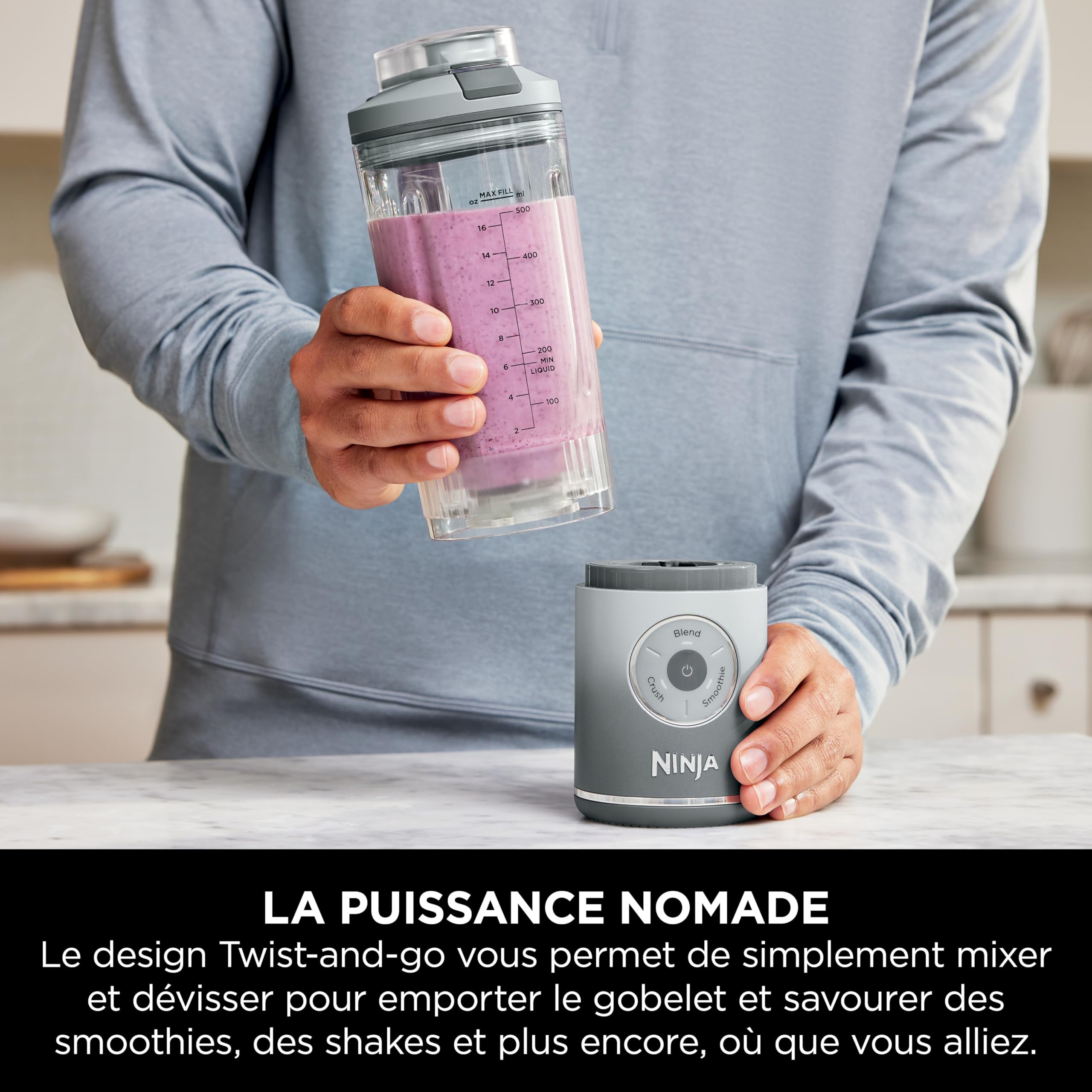 Ninja Blast Max, Duo Pack Blender portable, 2x Capacité de 570 ml, Rechargeable, 3 modes: crush, smoothie & manual, Facile à transporter, Lavable au lave-vaisselle, 1x Lavender + 1x Argent BC251EULS