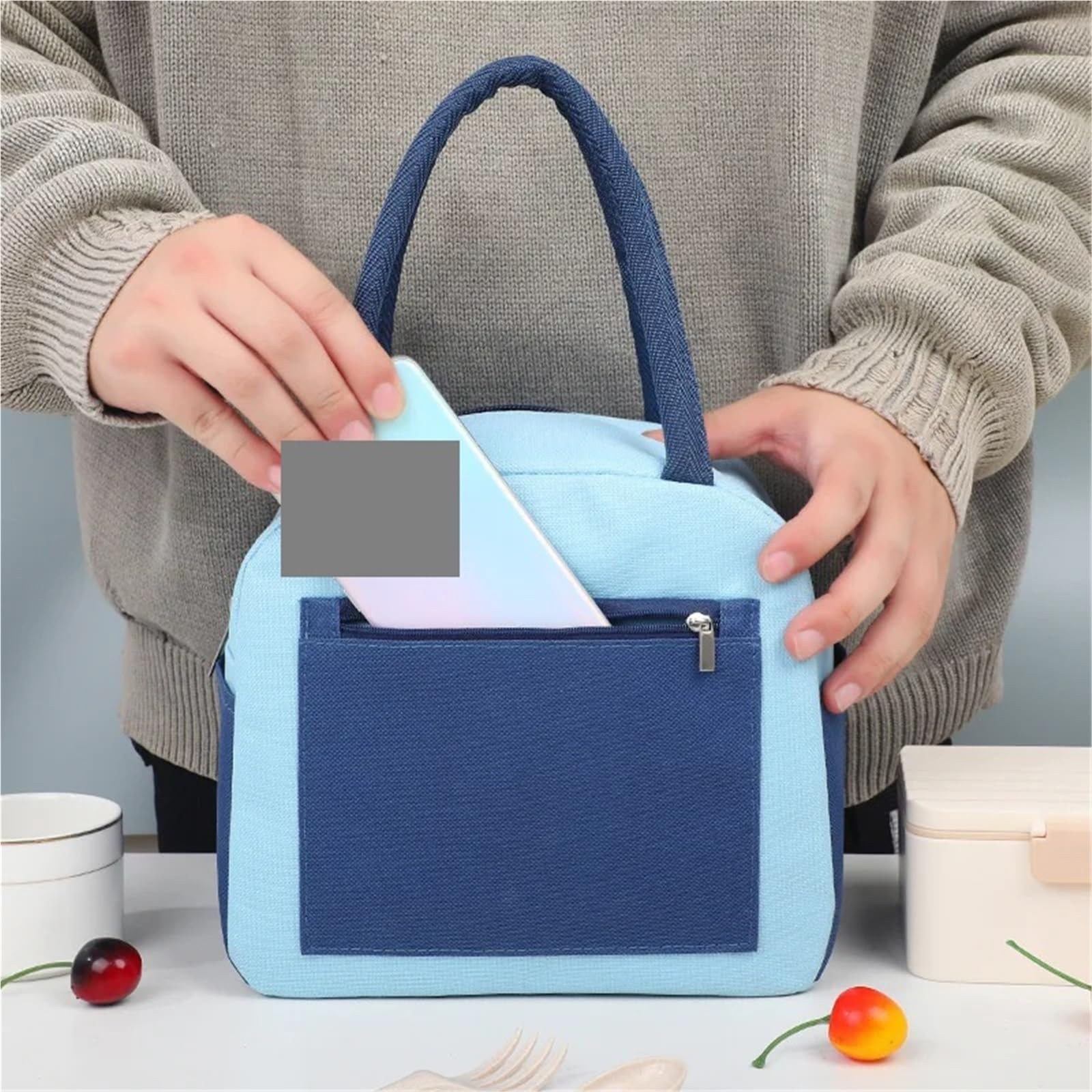 Bolsa De Almuerzo Bolsa de almuerzo portátil for mujer, bolsa de caja de almuerzo con aislamiento térmico, bolso enfriador, bolsa Bento impermeable, bolsos de hombro for comida de oficina, 2 uds. Para