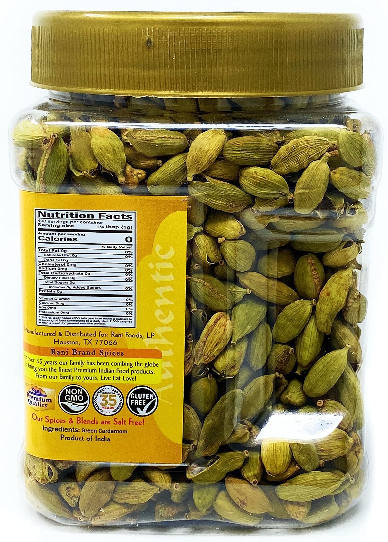 Rani Green Cardamom Pods Spice (Hari Elachi) 14oz (400g) PET Jar ~ All